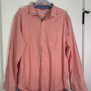Tommy Bahama Light Salmon Cotton Blend Long Sleeve Button Up Mens Shirt Size L